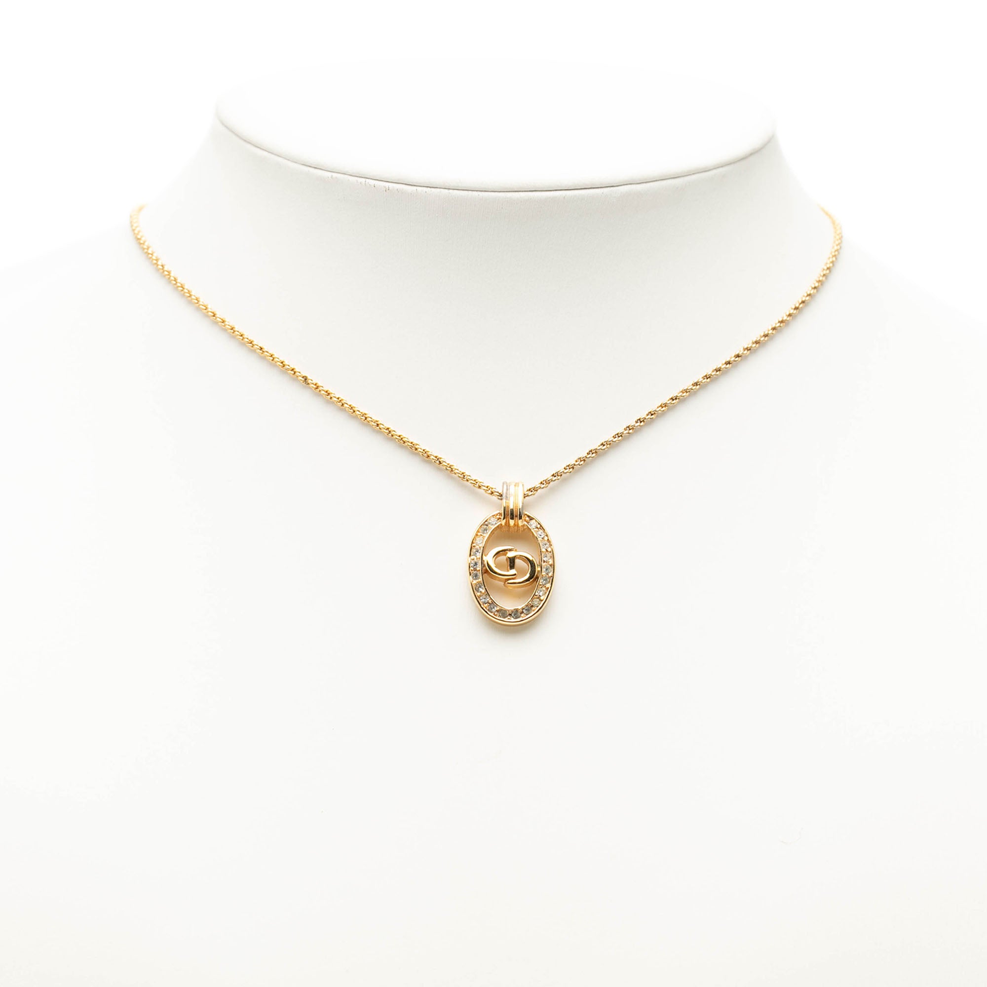Gold Plated Strass CD Logo Oval Pendant Necklace - Image 6