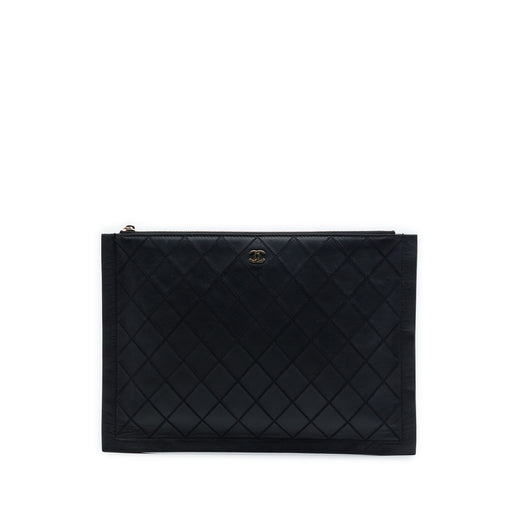 Large Quilted Stitched Calfskin Zip Pouch - Image 1