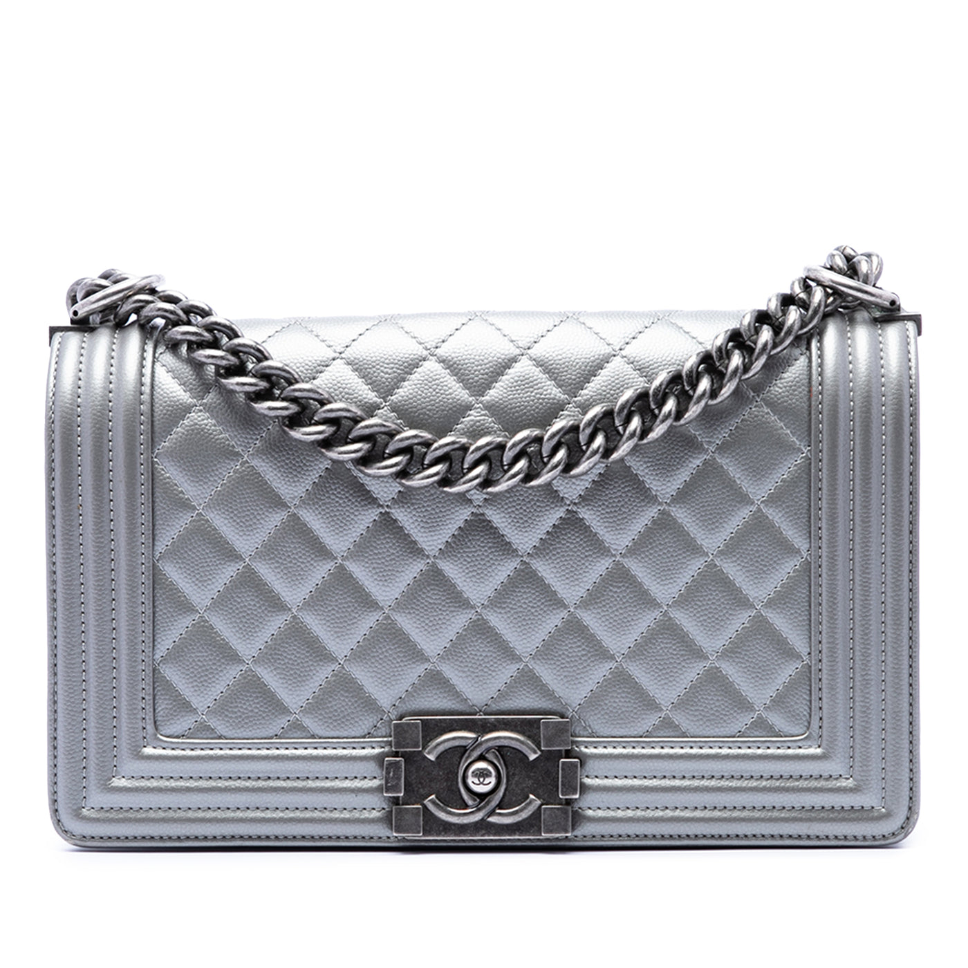 Old Medium Quilted Metallic Caviar Boy Flap - Image 1