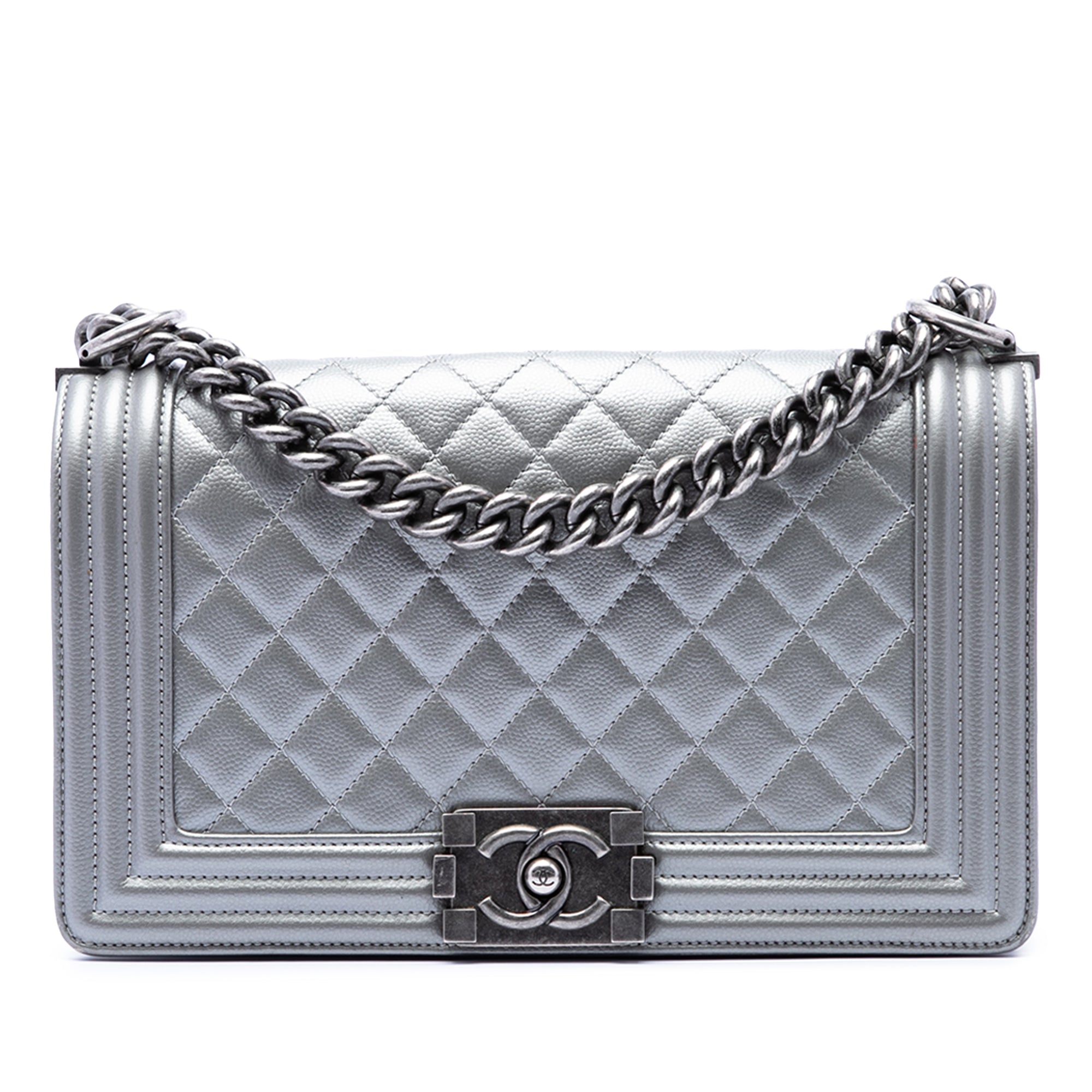 Old Medium Quilted Metallic Caviar Boy Flap - Image 1