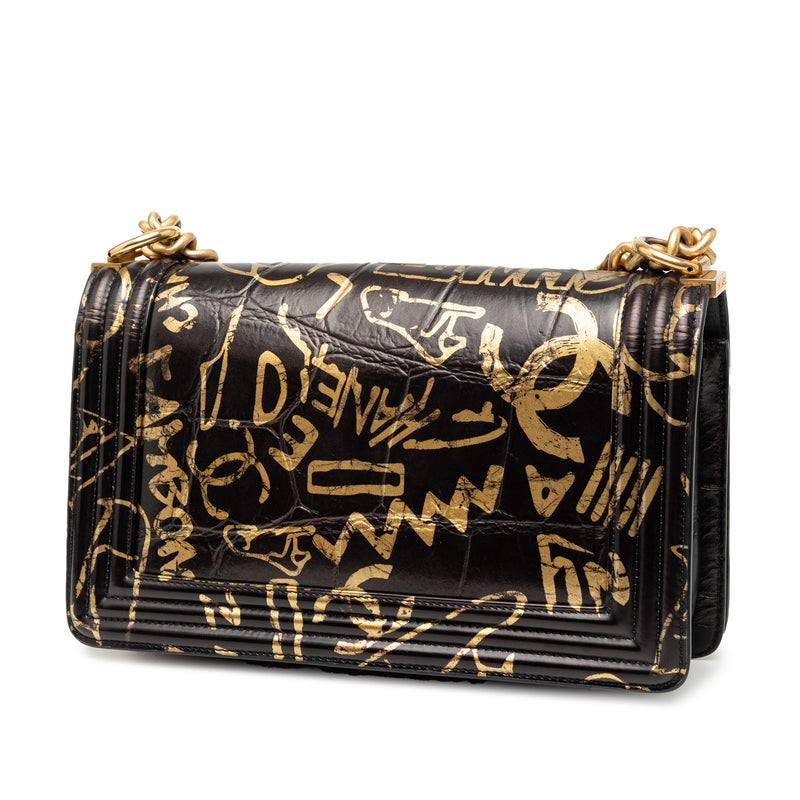 Medium Croc Embossed Leather Graffiti Cocodile Boy Flap - Image 2