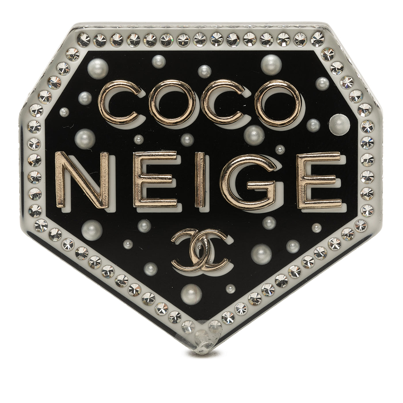 CC Resin Strass and Faux Pearl Coco Neige Pin Brooch - Image 1