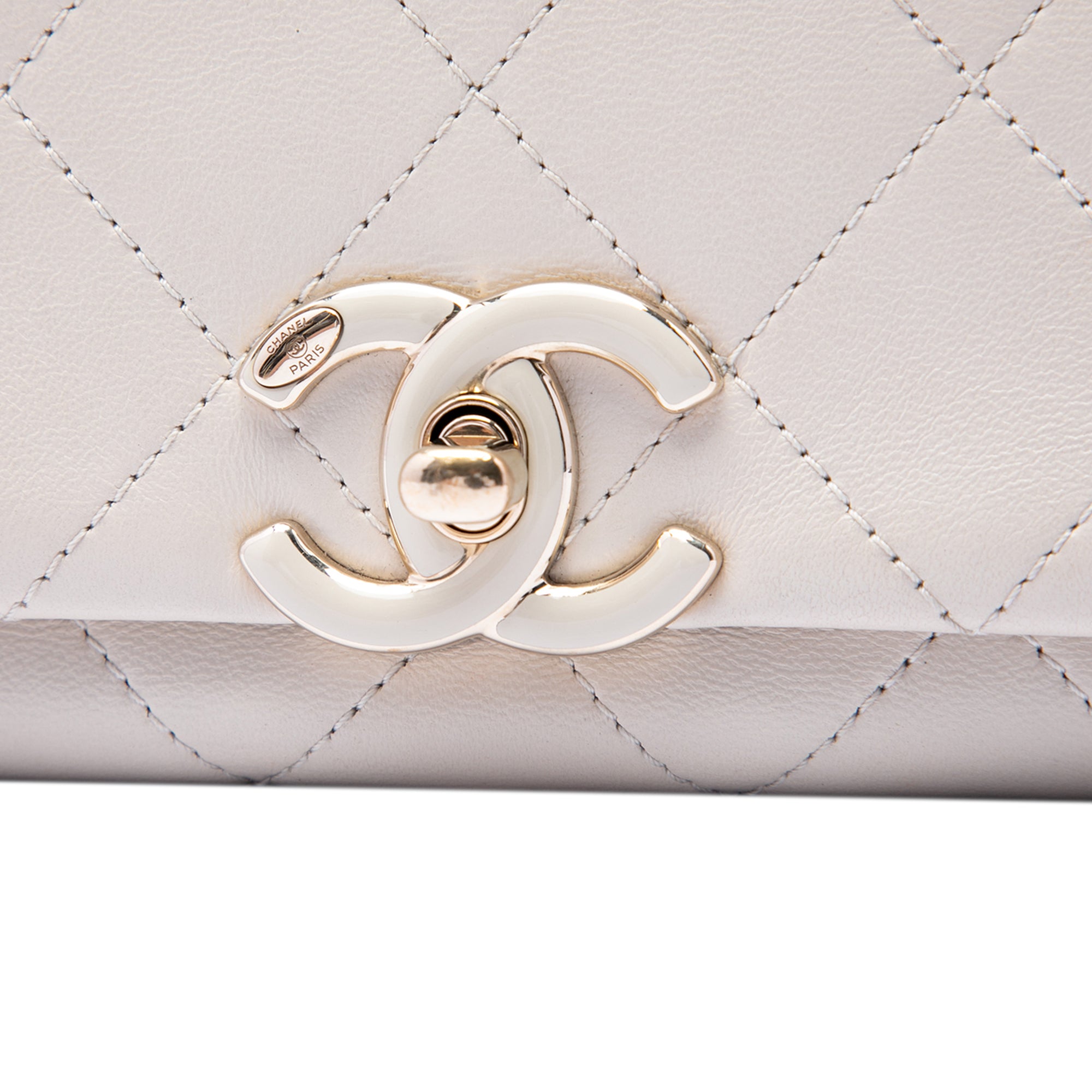 Large Quilted Lambskin Twist Chain Enamel CC Flap - Image 5