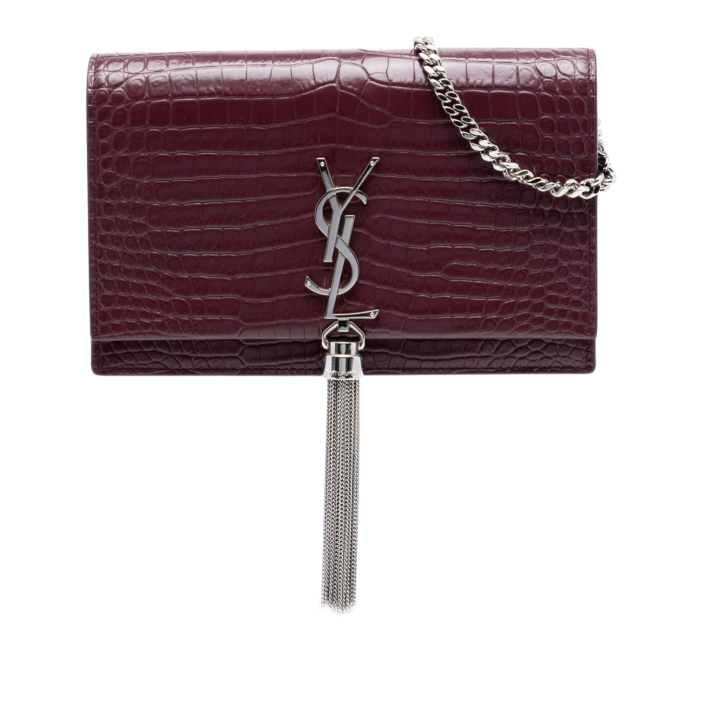 Croc Embossed Leather Monogram Kate Tassel Wallet on Chain - Image 1