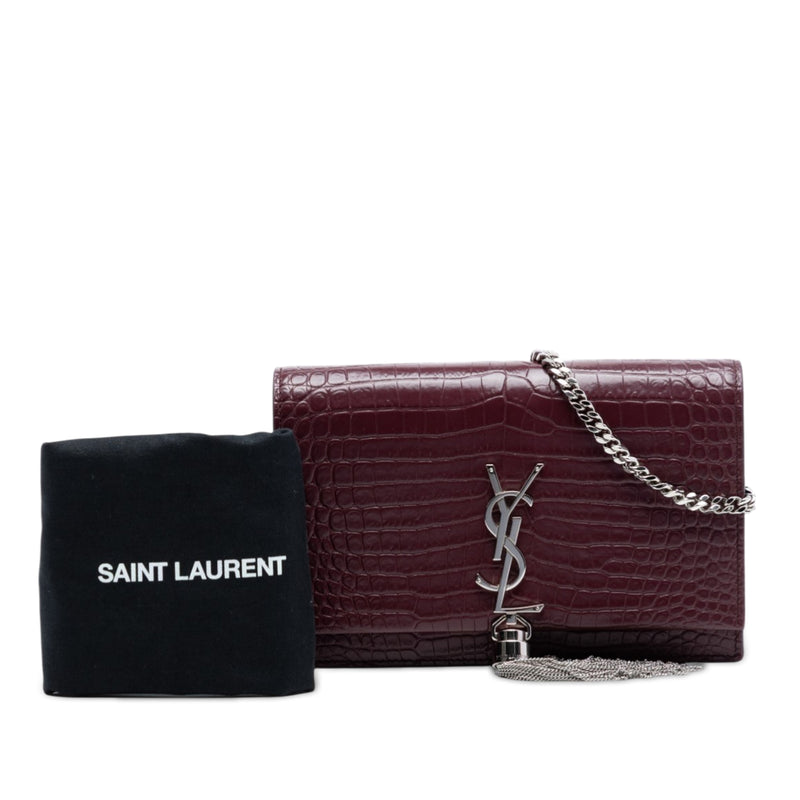 Croc Embossed Leather Monogram Kate Tassel Wallet on Chain - Image 8