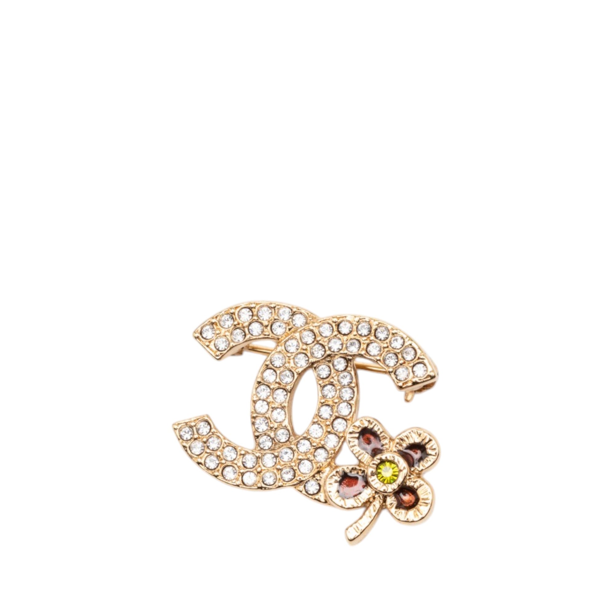 CC Gold Plated Strass Clover Leaf Pin Brooch - Image 1