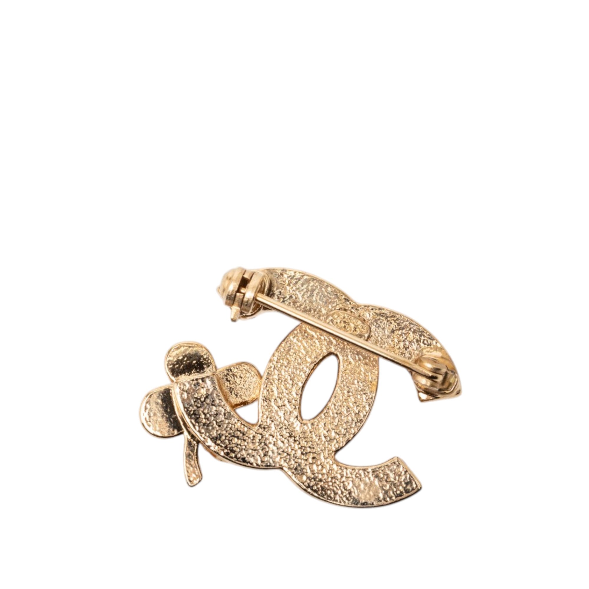 CC Gold Plated Strass Clover Leaf Pin Brooch - Image 2