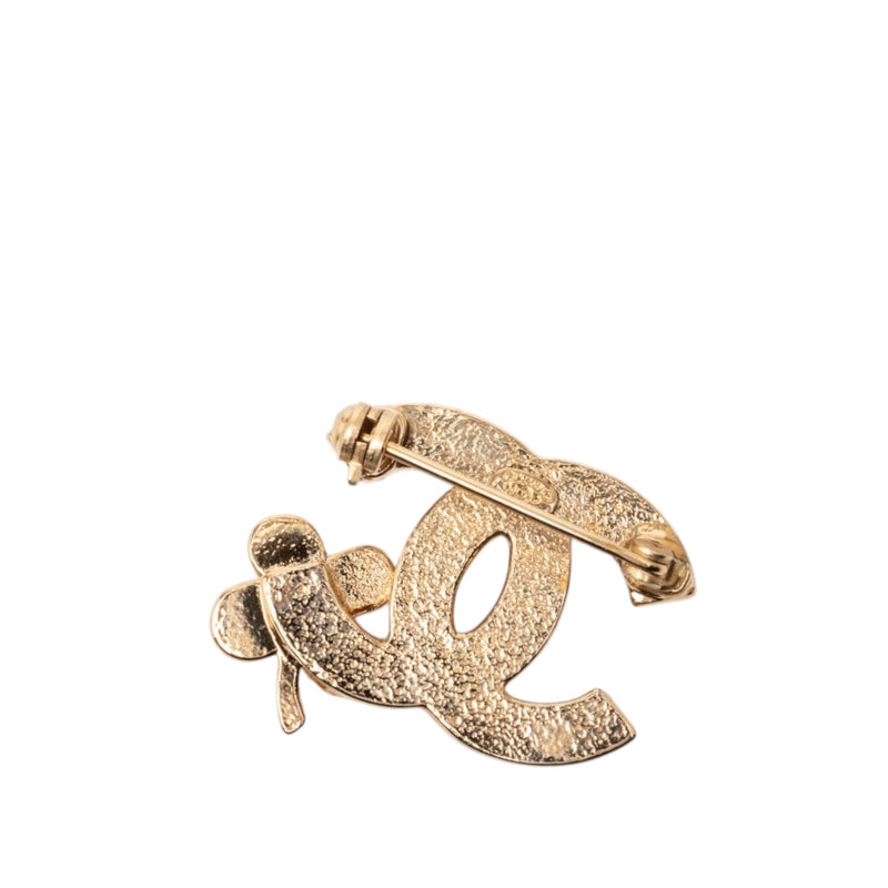 CC Gold Plated Strass Clover Leaf Pin Brooch - Image 2