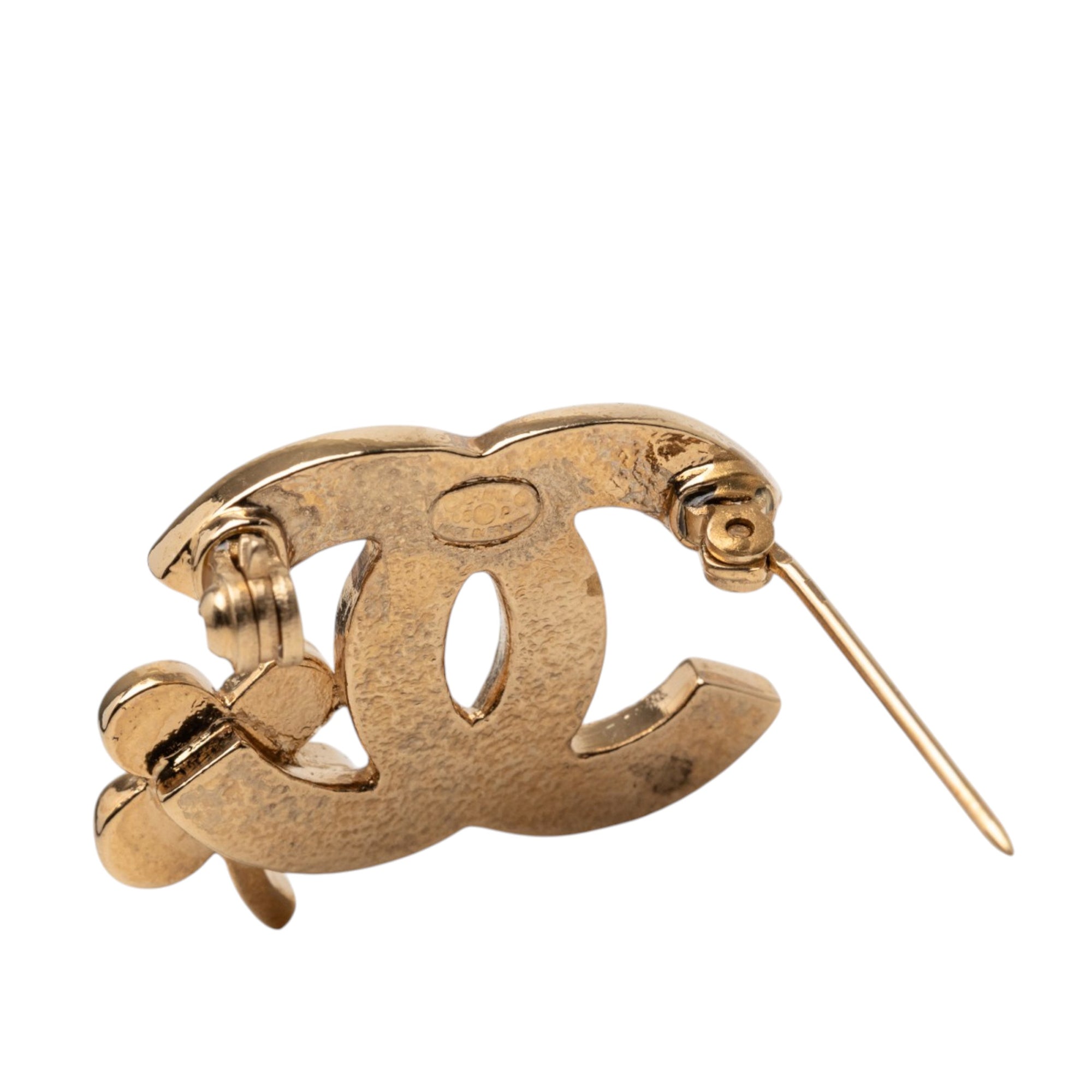 CC Gold Plated Strass Clover Leaf Pin Brooch - Image 3