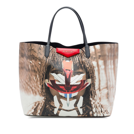 Large Textured Coated Canvas Tribal Girl Print Antigona Tote - Image 1