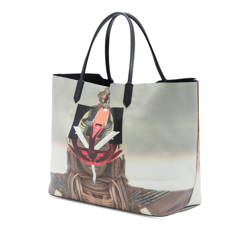 Large Textured Coated Canvas Tribal Girl Print Antigona Tote - Image 2