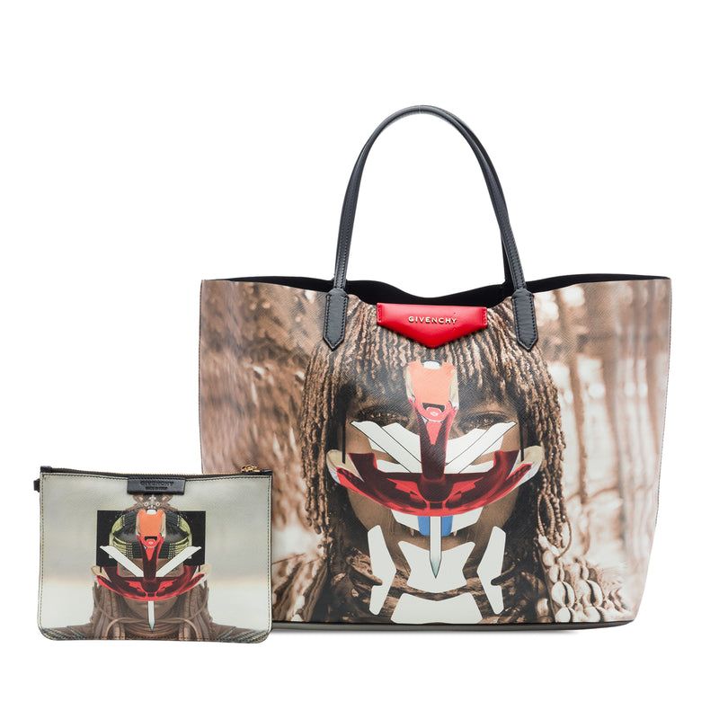 Large Textured Coated Canvas Tribal Girl Print Antigona Tote - Image 7