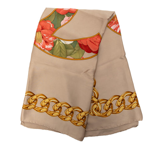 CC Camellia and Chain Silk Scarf 90 - Image 1
