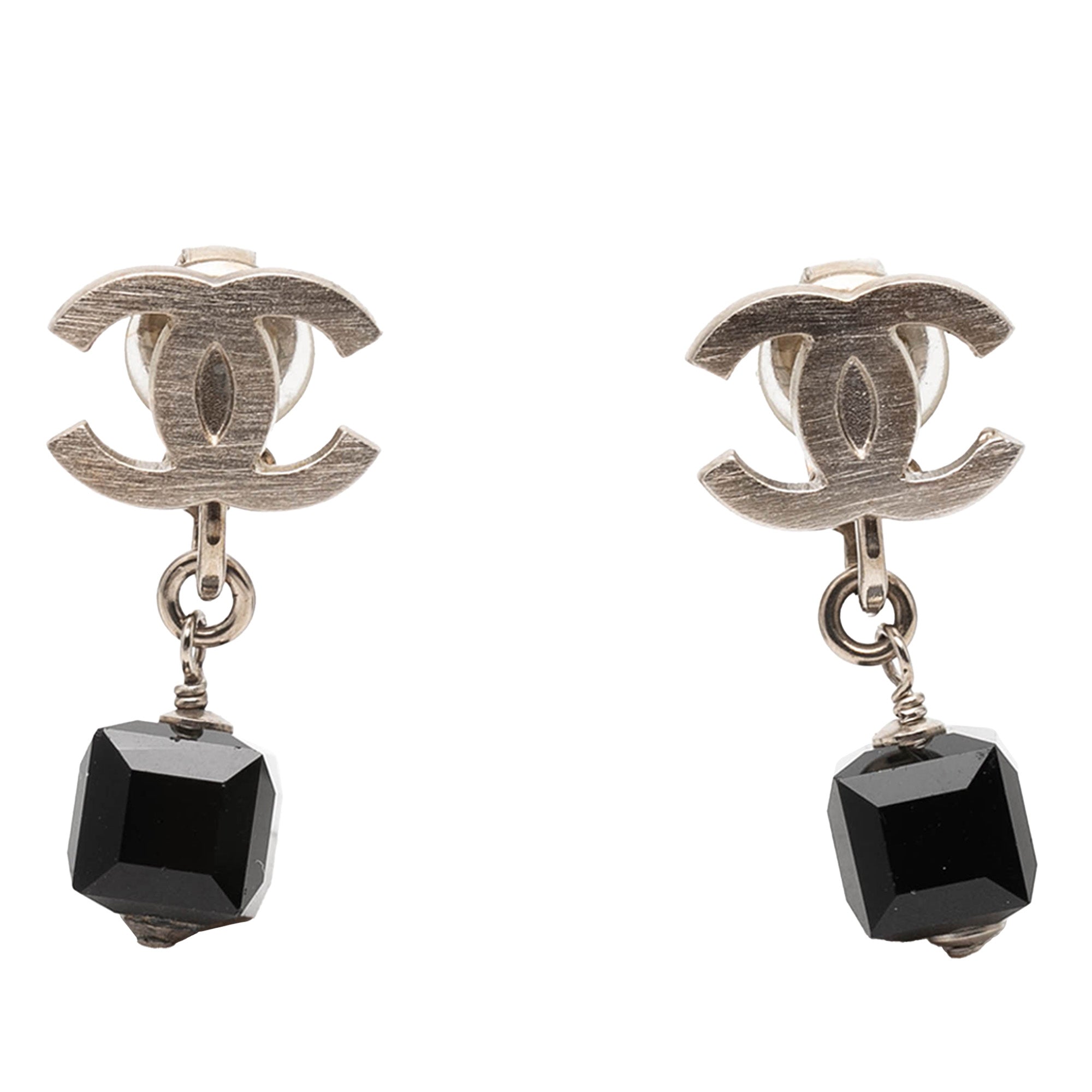 CC Brass Cube Rhinestone Drop Clip On Earrings - Image 1