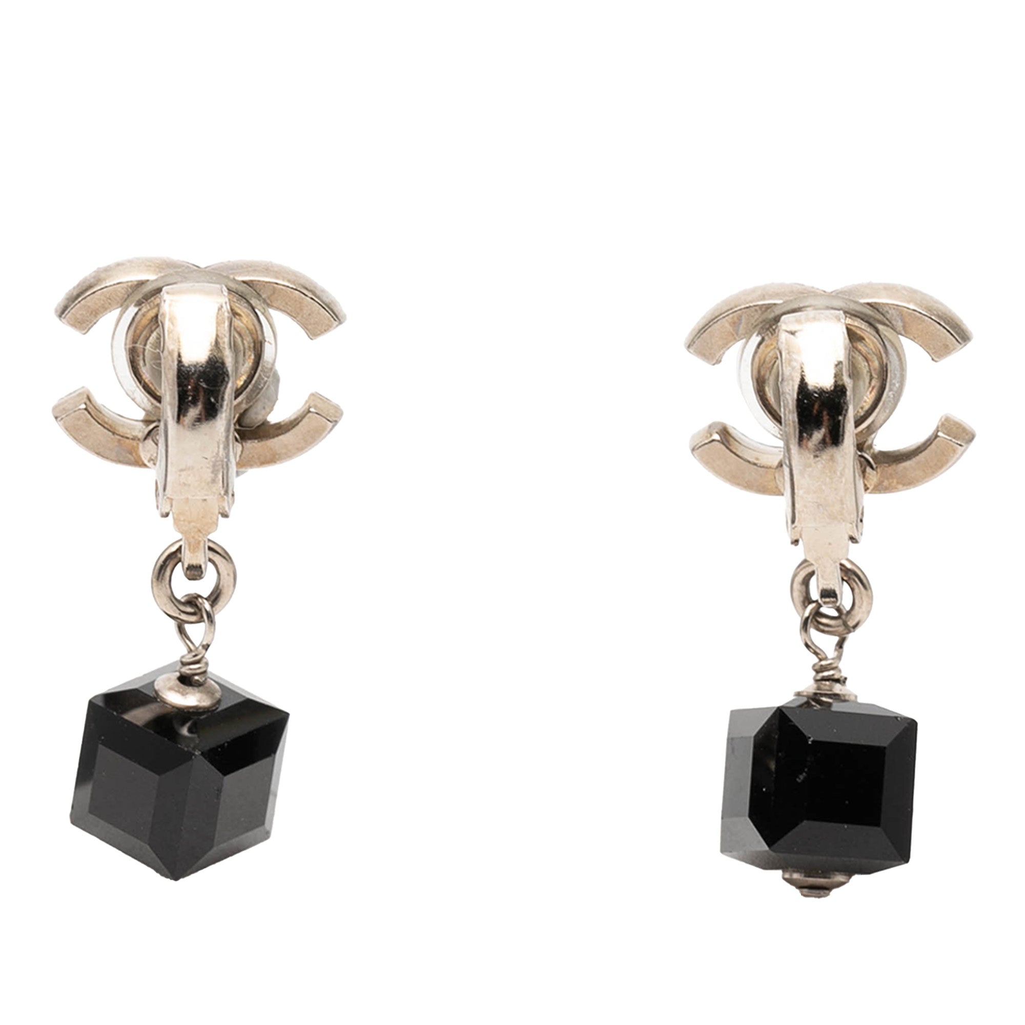 CC Brass Cube Rhinestone Drop Clip On Earrings - Image 2