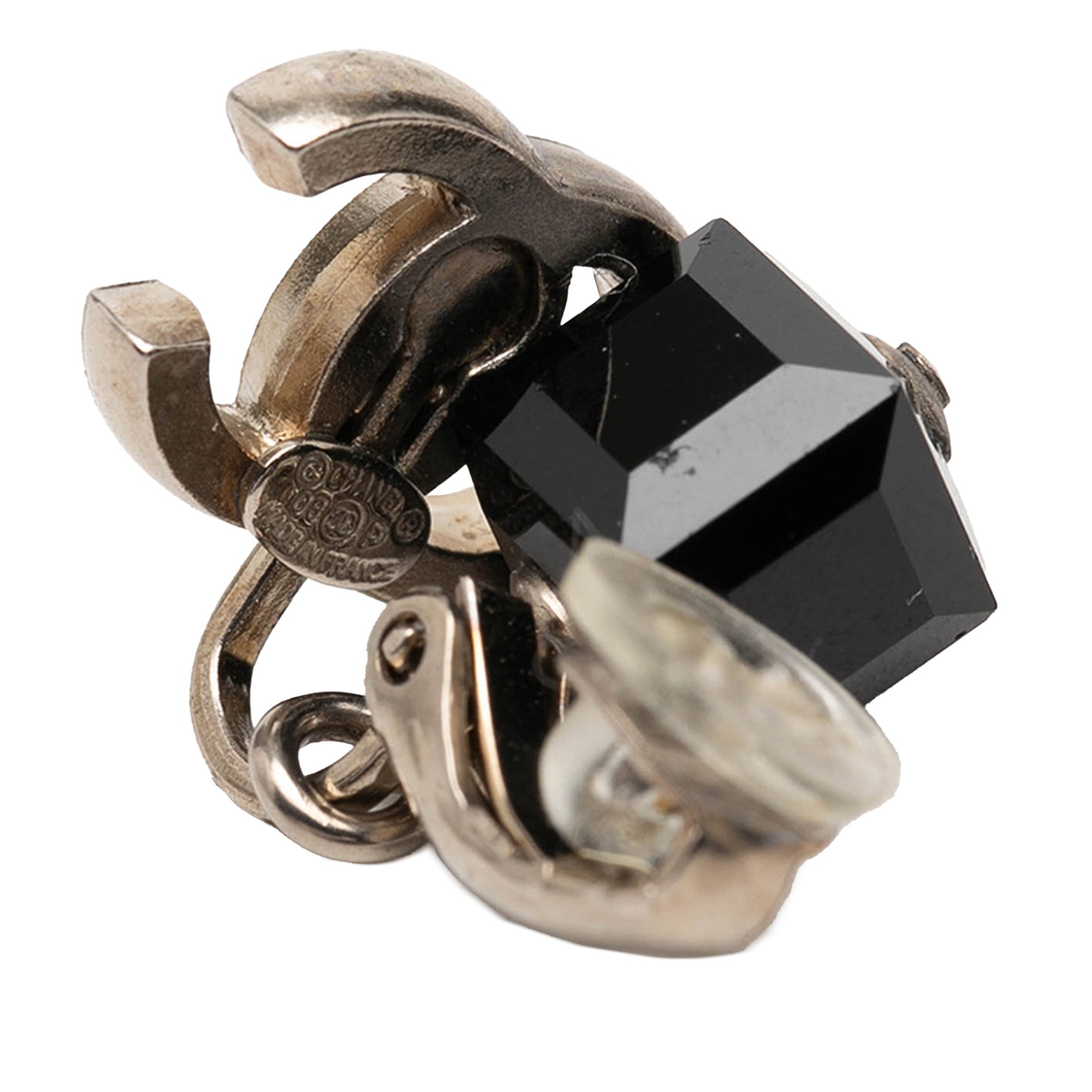 CC Brass Cube Rhinestone Drop Clip On Earrings - Image 3