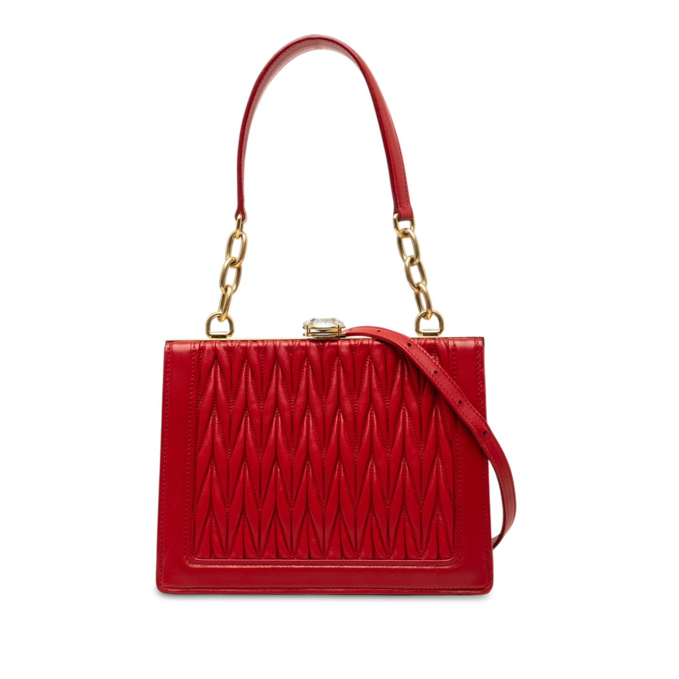 Matelasse Lambskin Kiss Lock Solitaire Satchel - Image 1