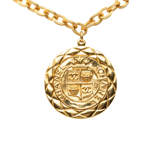 Gold Plated Medallion Lion Crest Necklace - Image 1