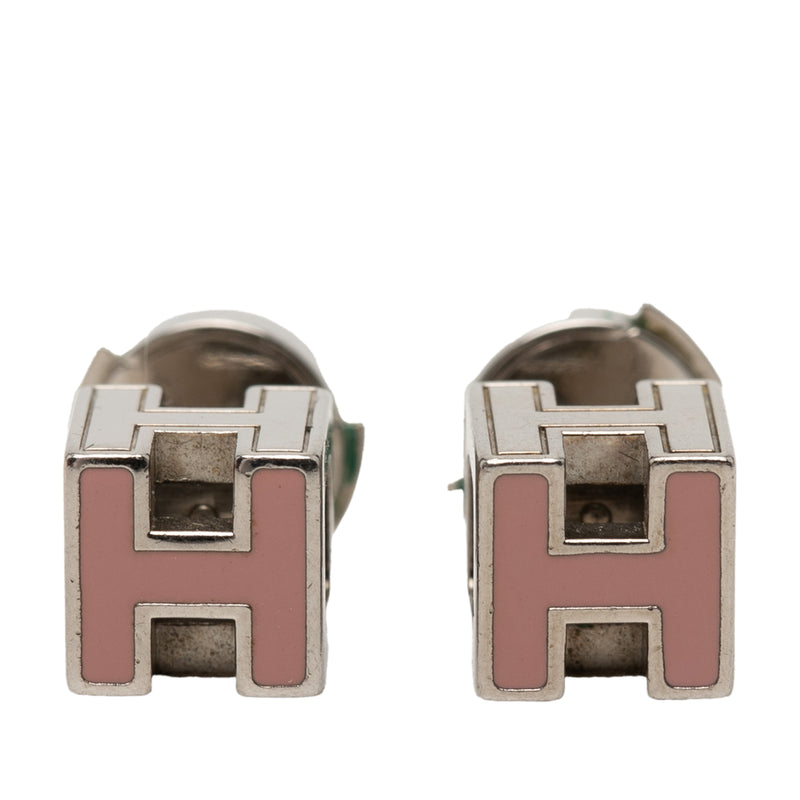 Palladium Plated Enamel Cage D H Push Back Earrings