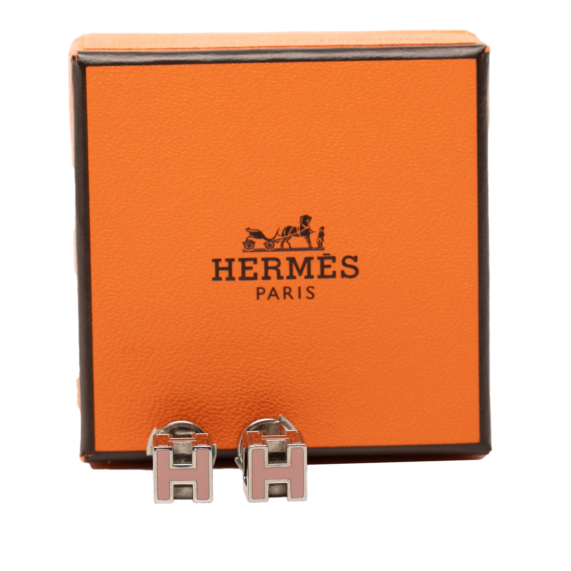 Palladium Plated Enamel Cage D H Push Back Earrings - Image 6