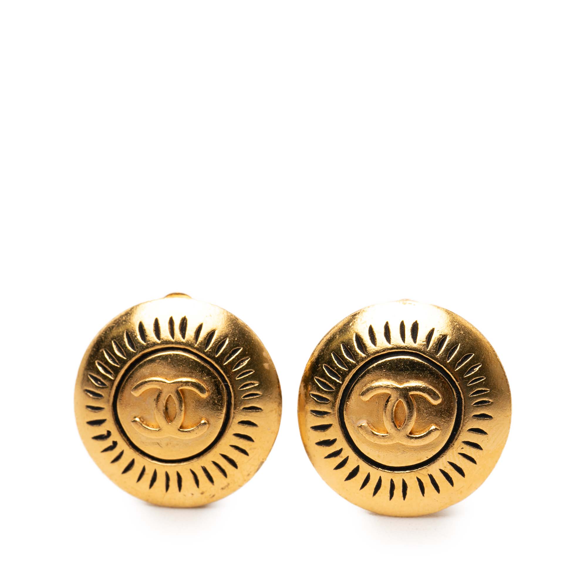 CC Gold Plated Round Clip On Earrings - Image 1