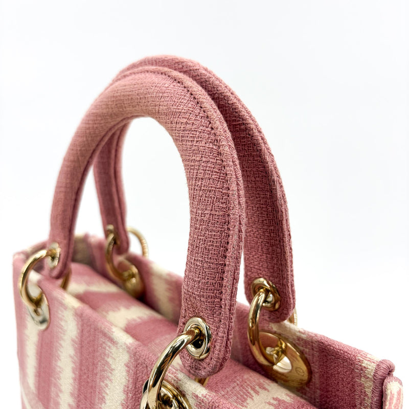 Christian Dior Lady D-Lite Embroidered Canvas Pink Bag