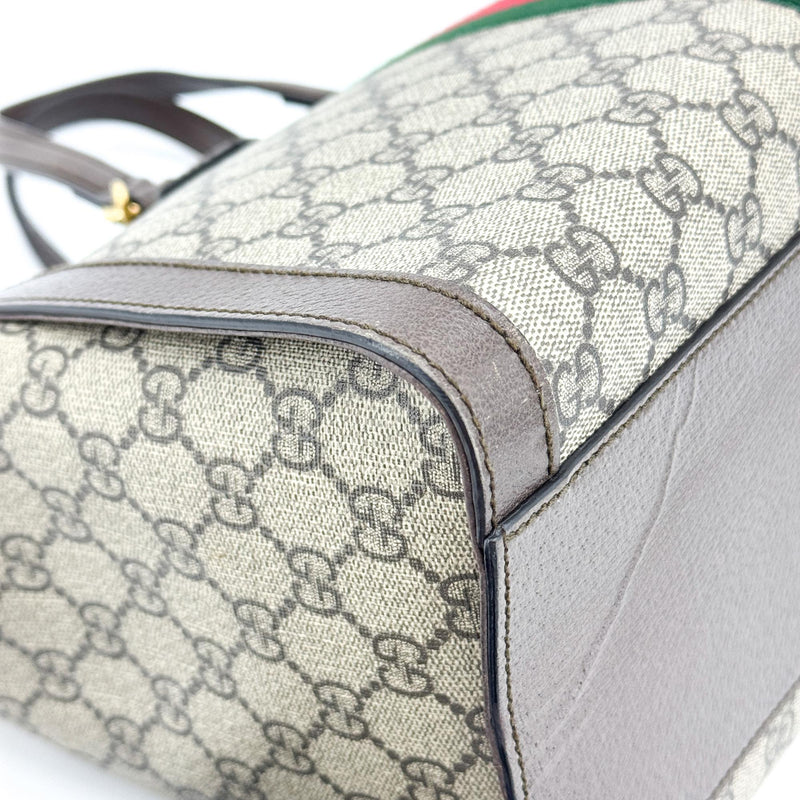 Gucci Ophidia Top Handle Gg Coated Canvas Brown Bag