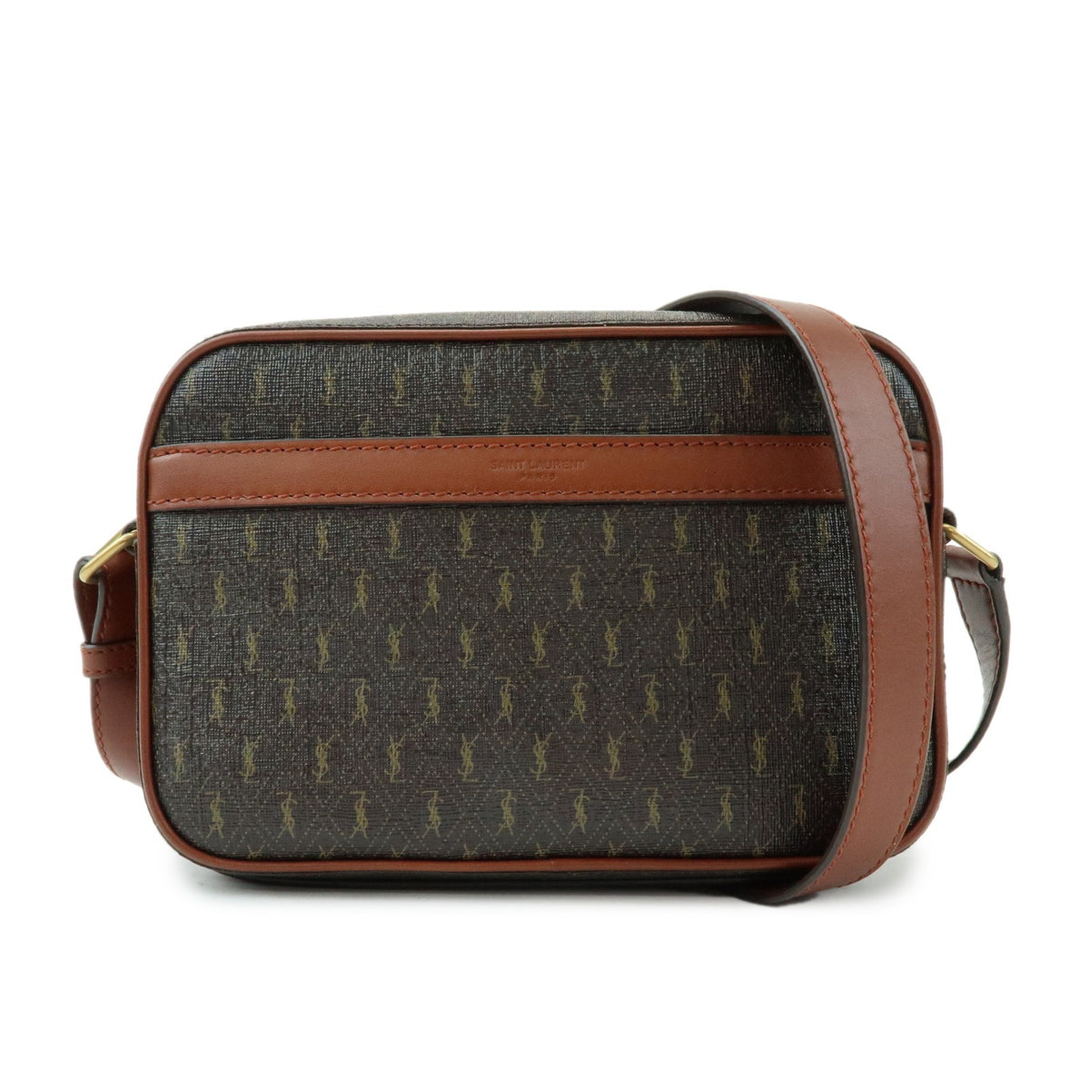 Saint Laurent Le Monogramme Camera Monogram All Over Coated Canvas And Leather Brown Bag