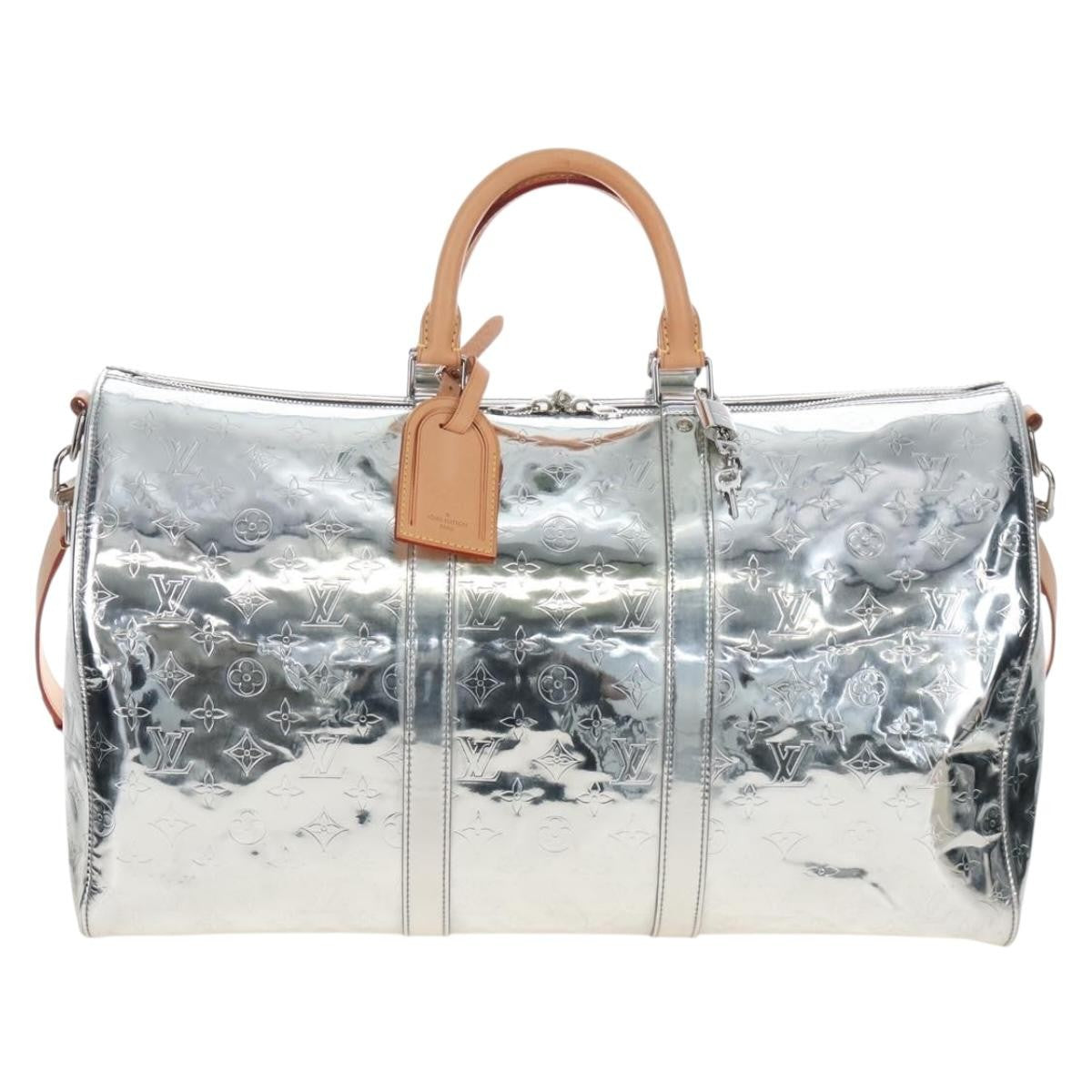 Louis Vuitton Keepall Bandouliere Monogram Mirror Coated Canvas Silver Leather Bag