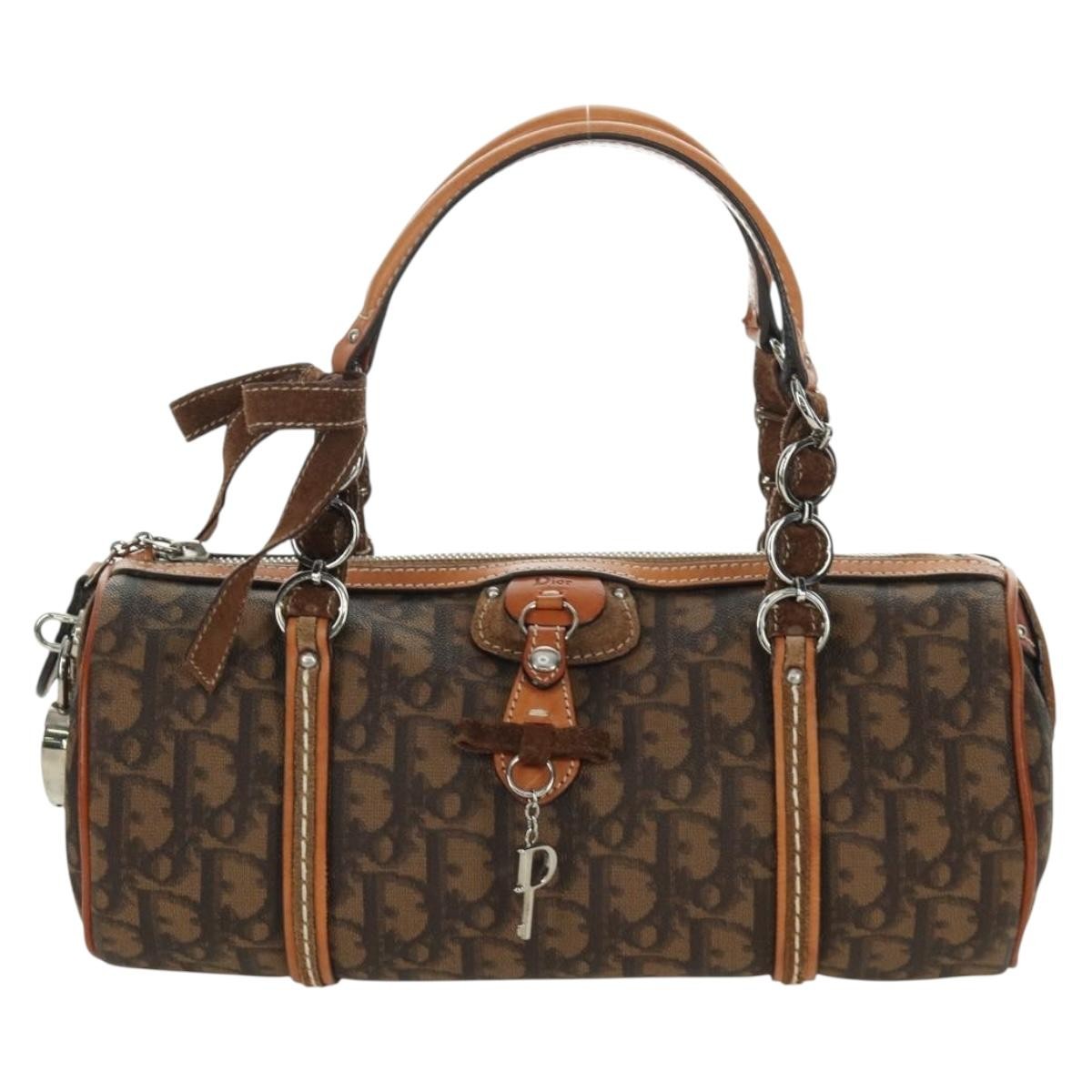 Christian Dior Vintage Trotter Romantique Boston Diorissimo Coated Canvas Brown Bag