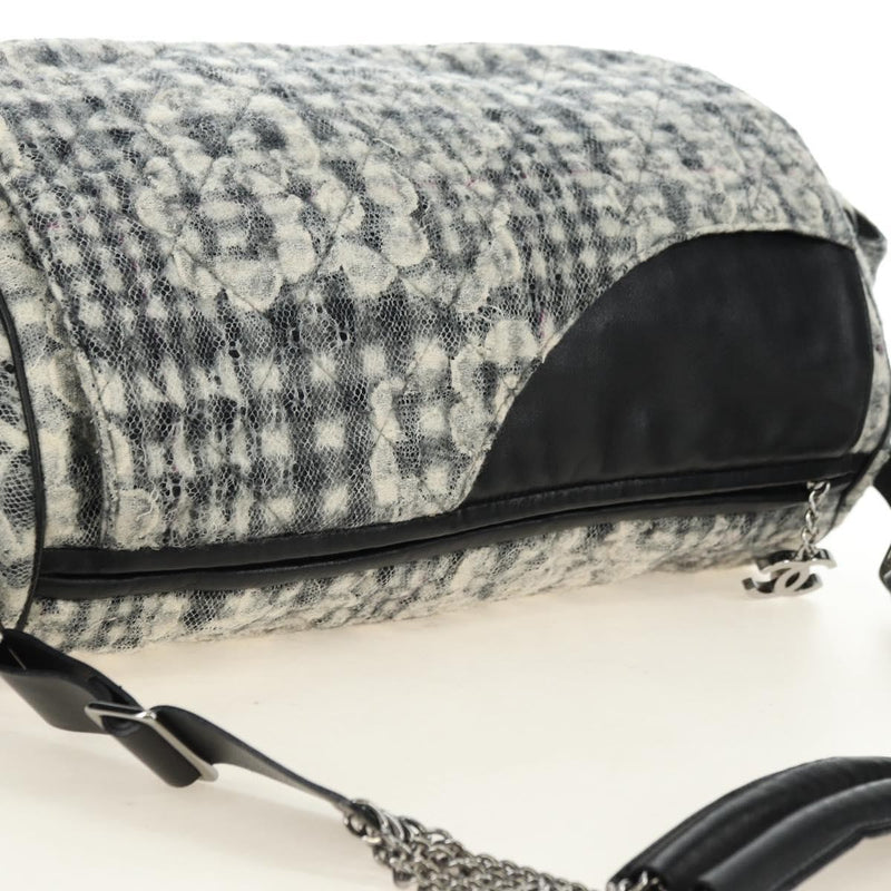 Chanel Vintage Camellia Flap Camera Quilted Tweed White Wool Bag