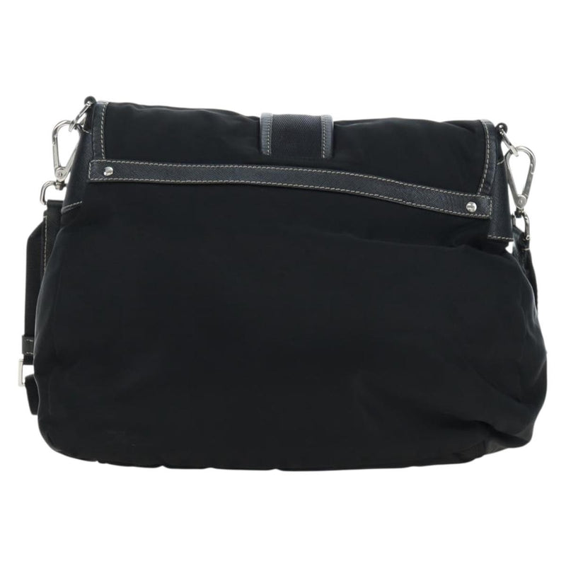 Prada Double Pocket Buckle Flap Tessuto And Leather Black Nylon Bag