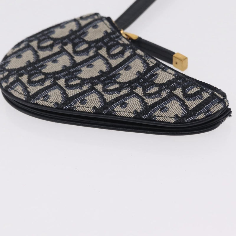Christian Dior Vintage Saddle Zip Coin Purse Diorissimo Canvas Navy Bag