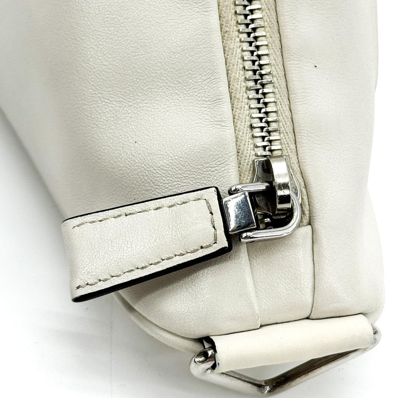 Prada Triangle Logo Zip Leather White Bag