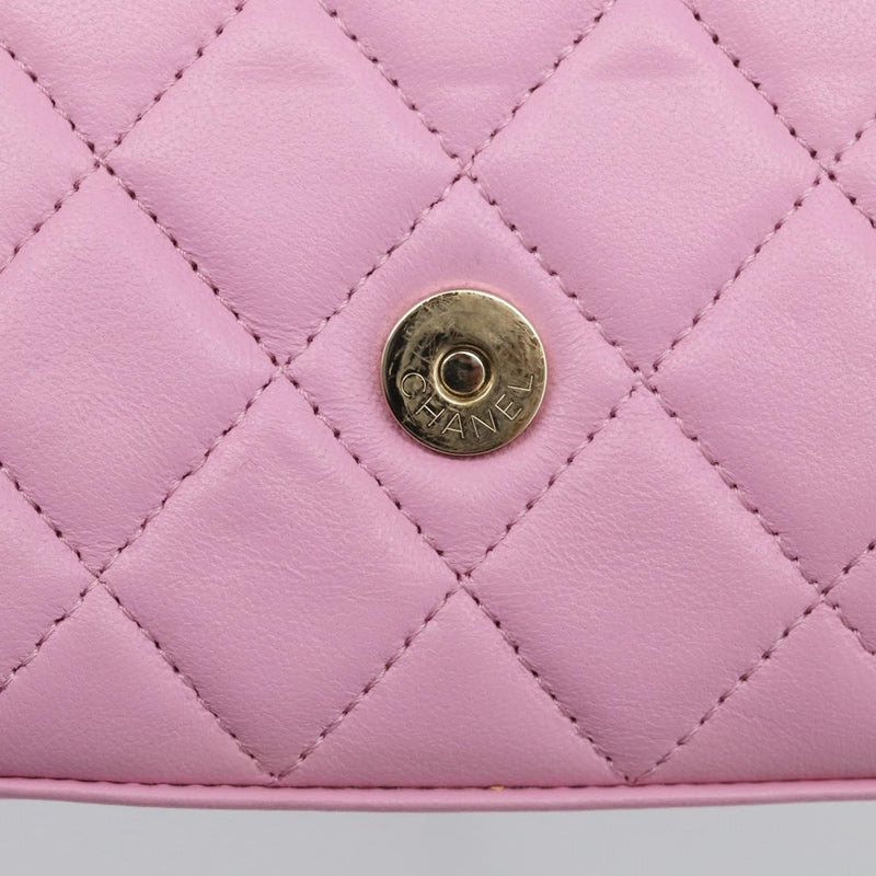 Chanel Square Classic Flap Top Handle Clutch With Chain Quilted Lambskin Pink Leather