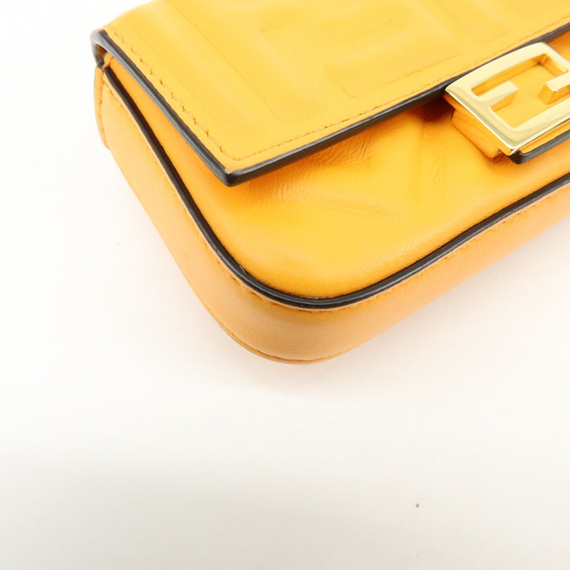 Fendi Chain Baguette Charm Zucca Embossed Leather Orange Bag