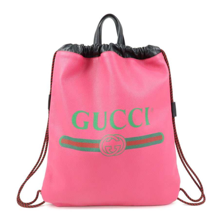 Gucci Logo Drawstring Printed Leather Pink Bag