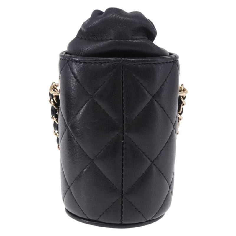 Chanel Drawstring Bucket With Chain Quilted Lambskin Black Leather Bag
