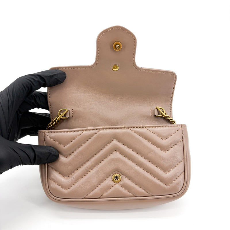Gucci Gg Marmont Flap Chevron Leather Beige Bag