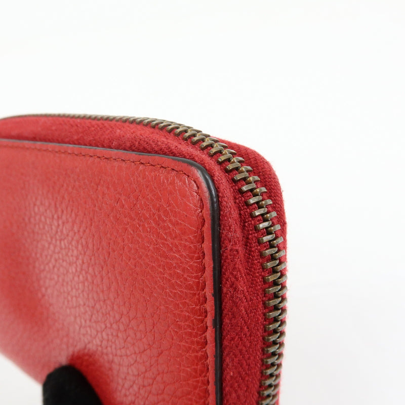 Gucci Logo Zip Card Case Printed Leather Red Accessory
