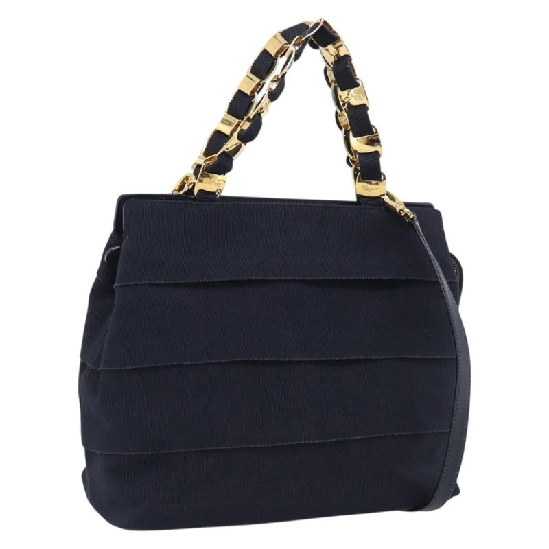 Salvatore Ferragamo Vala Canvas Navy Bag