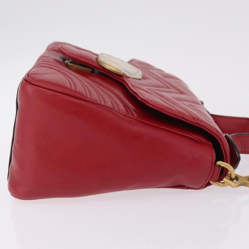 Gucci Gg Marmont Top Handle Matelasse Leather Red Bag
