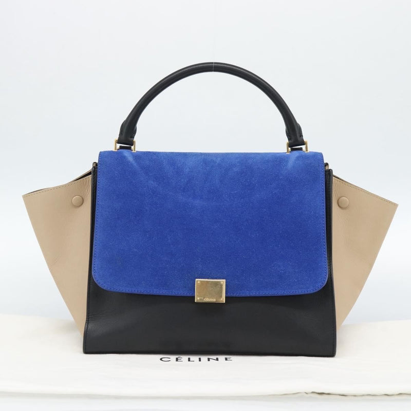 Celine Trapeze Leather With Suede Blue Bag