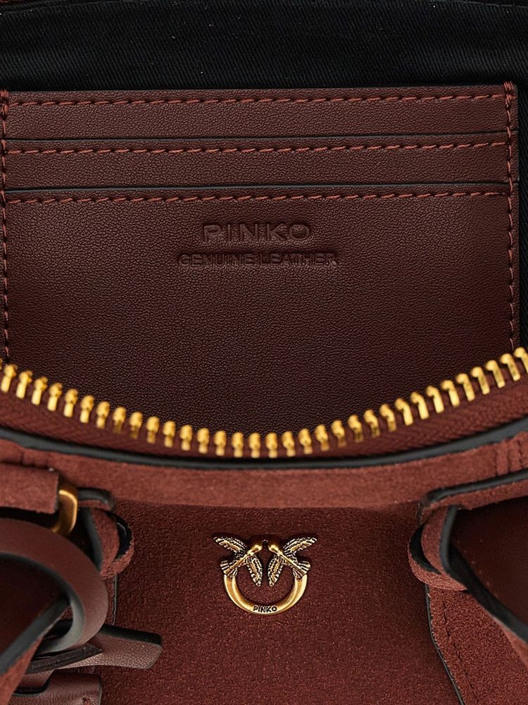 Pinko Bowling Baguette Shoulder Bag — Burgundy Cow Leather