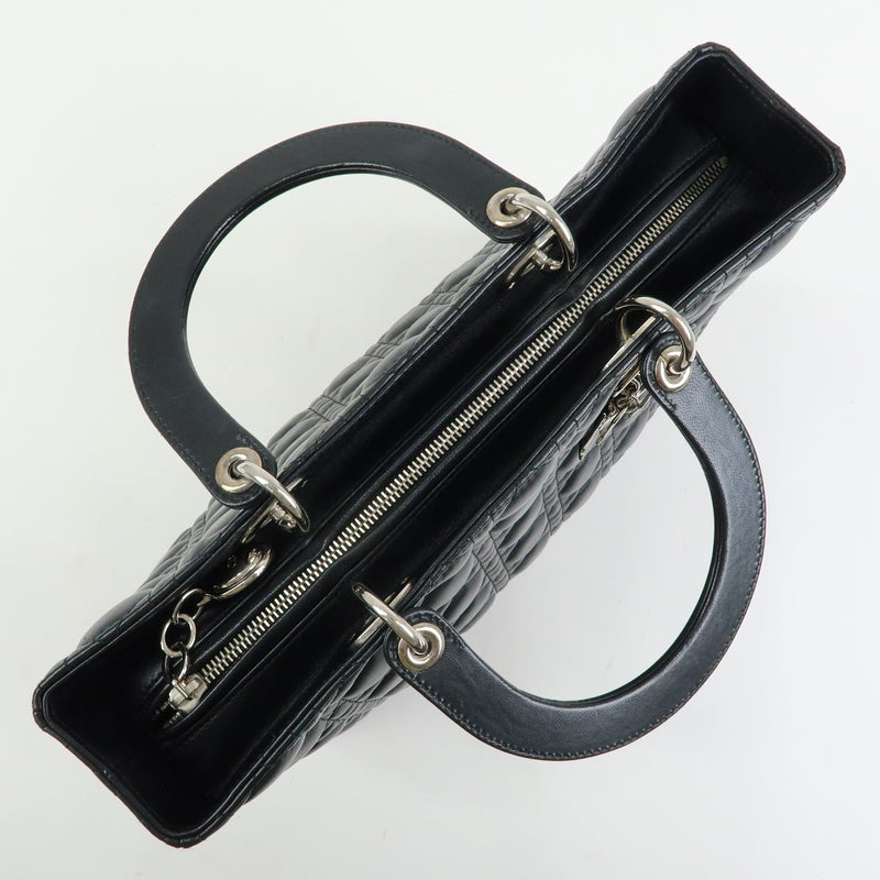 Christian Dior Lady Cannage Quilt Lambskin Black Leather Bag