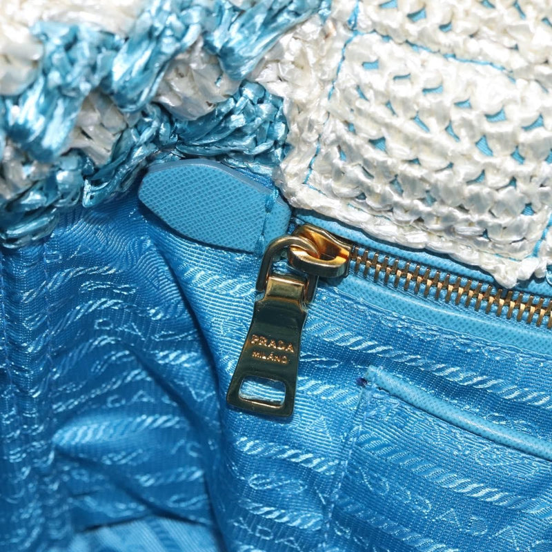 Prada Open Raffia Blue Wood Bag