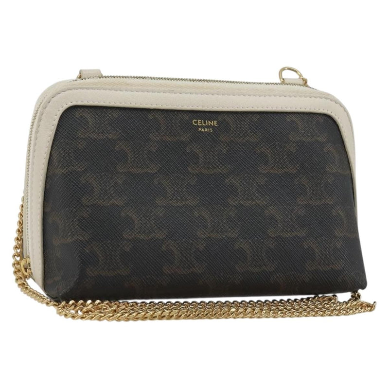 Celine Zip Around Chain Clutch Triomphe Coated Canvas Brown