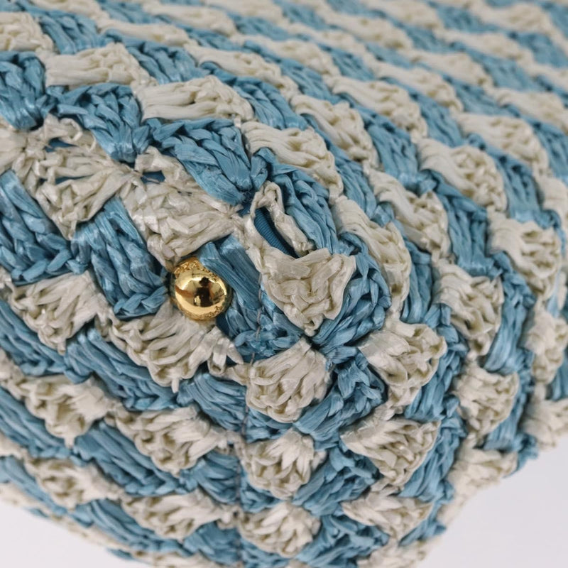 Prada Open Raffia Blue Wood Bag