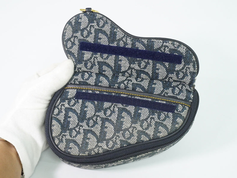 Christian Dior Saddle Zip Diorissimo Canvas Navy Bag