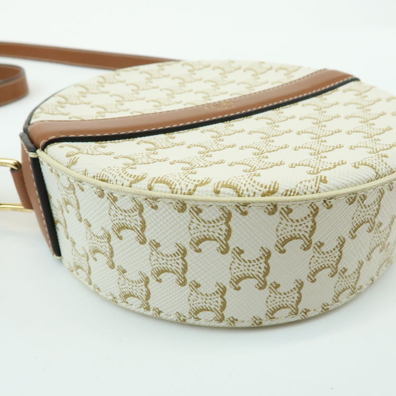 Celine Round Purse On Strap Triomphe Coated Canvas Beige Bag